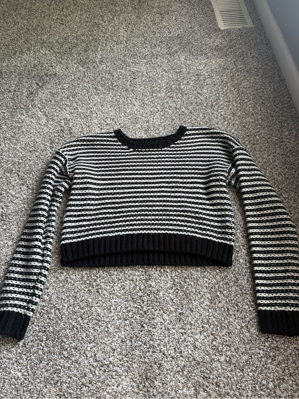Forever 21 Black and White Striped Cropped Crewneck Sweater